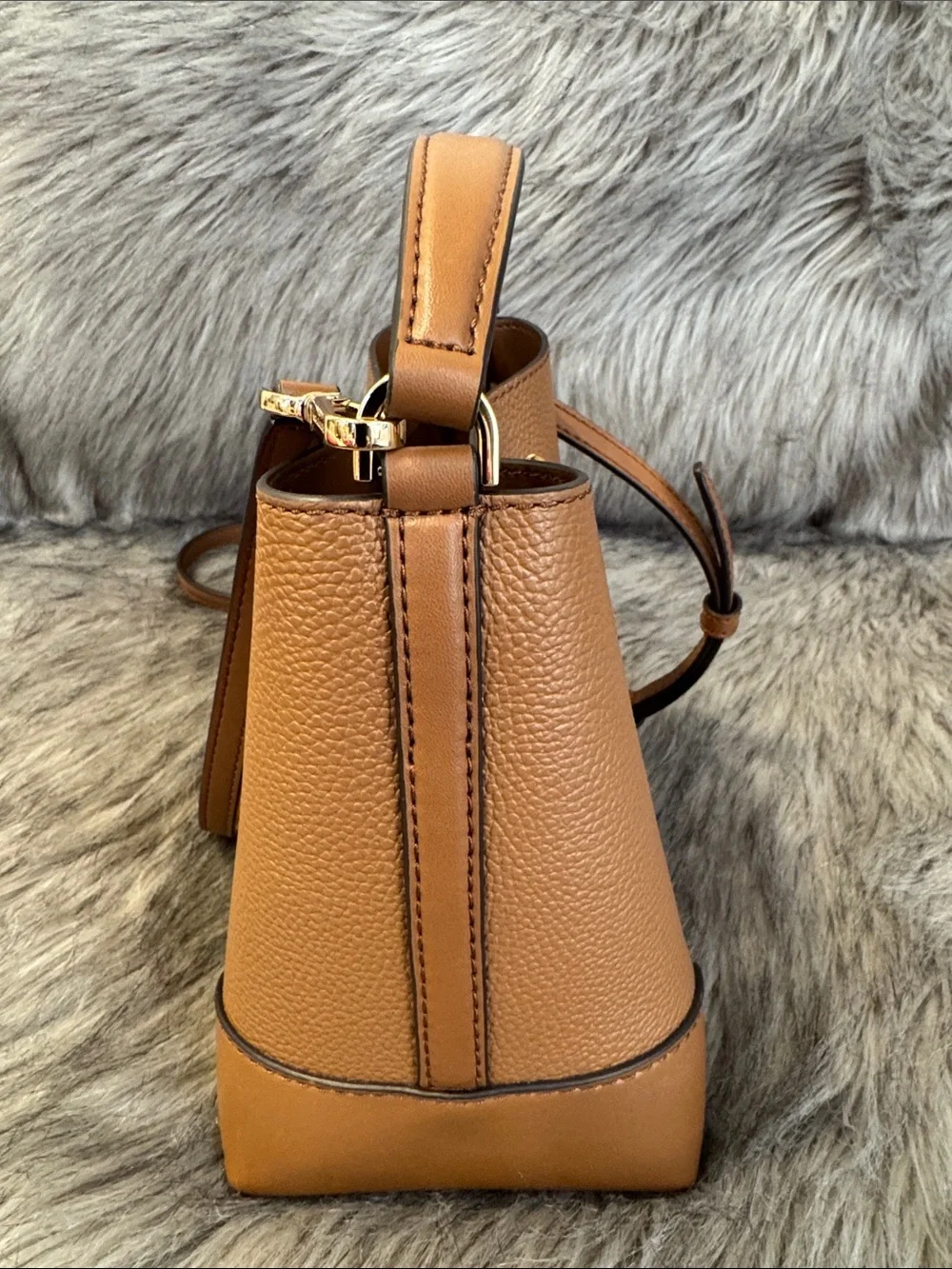 Michael Kors Cognac Pebbled Leather Mini Drawstring Bucket/Crossbody Bag